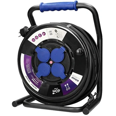 Afbeelding van Professionele Kabelhaspel 40 Meter H07RN F 3 x 2,5 mm² 4 voudig Gefixeerde stopcontacten IP44 Thermische beveiliging Oliebestendige rubberen kabel
