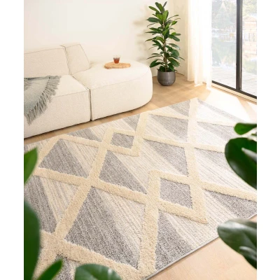 Afbeelding van Scandinavisch Tapijt/Vloerkleed Fjord Farger Grijs/crème 120x170 Cm