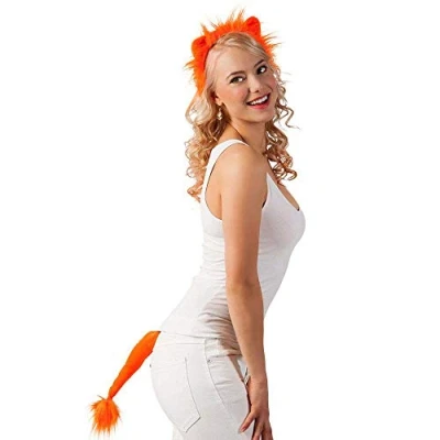 Afbeelding van Boland 61776 kostuumset leeuw, 2 delige set, tiara en staart, oranje, haarband, oren, accessoire, aanvulling op het leeuwenkostuum, verkleding, carnaval, themafeest, kleuterschool, theater, podium