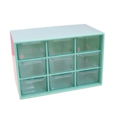 Afbeelding van Craftelier Organizer met 9 laden voor het organiseren van scrapbooking materialen en knutselwerk, turquoise transparant, organizerafmetingen 18 x 9,8 11,8 cm lade 5 3 8