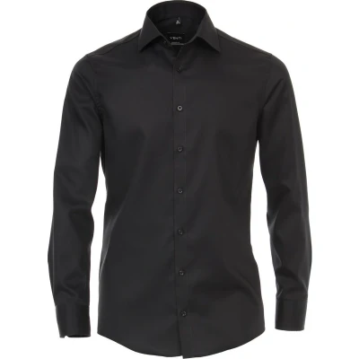 Afbeelding van VENTI modern fit overhemd twill zwart Strijkvriendelijk Boordmaat: 40