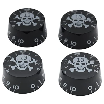 Afbeelding van Musiclily Metrisch Kunststof Gitaar LP Speed Knobs Volume Tone Controle Potmeter Knoppen voor Les Paul Stijl Elektrische Gitaar, Zwart met Zwarte Schedel (4 Stuks)