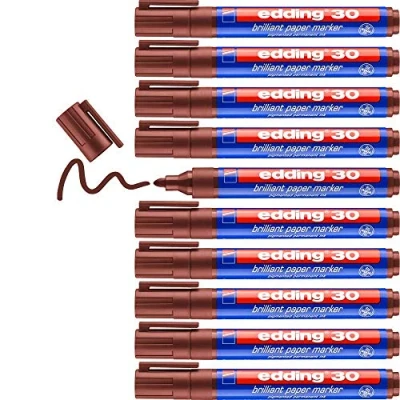 Afbeelding van edding 30 brilliant flip overmarker bruin 10 permanent markers, waterbestendig ronde punt 1,5 3 mm schitterende kleuren lichtbestendige markering op papier, karton, kunststof, metaal, glas
