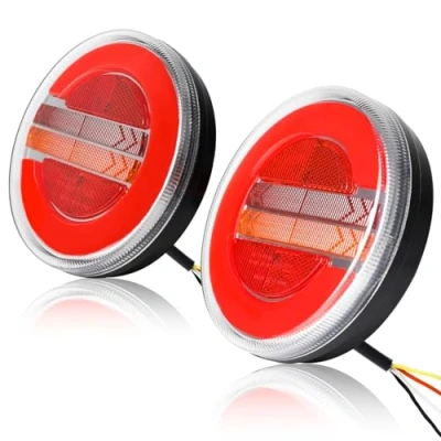 Afbeelding van Yuanjoy 2 x waterdichte ronde achterlichten aanhanger led 12 V 24 V, E keurmerk links en rechts Hamburger achterlicht set multifunctionele