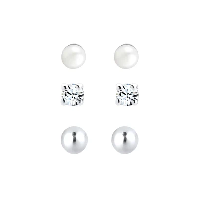 Afbeelding van Elli Dames Set Stud basic minimal met zoetwater gekweekte parels en kristallen in 925 Sterling Zilver