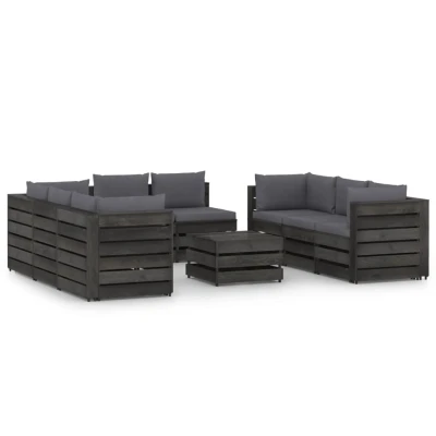 Afbeelding van 9 delige Loungeset met kussens grijs geïmpregneerd hout