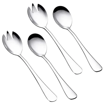 Afbeelding van Serveerset, saladebestek, 4 delige set, bestaande uit roestvrij staal, slalepel en slavork, slalepel, vork, bestek