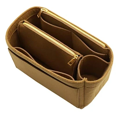 Afbeelding van LEXSION Tasorganizer, vilt, inzetstuk met rits, voor draagtas, Speedy Neverfull PM MM, 2 lichtbruin, medium