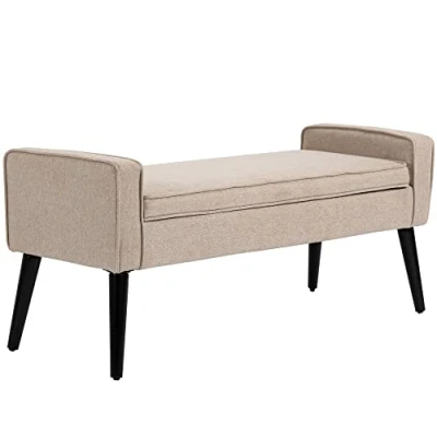 Afbeelding van HOMCOM bank 2 in 1 linnenlook met taps toelopende houten poten 120 x 45 54 cm beige