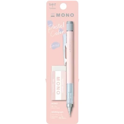 Afbeelding van Tombow MONO Graph en gum, 0,5 mm, koraalroze, precisie met 4 mm punt, innovatief schudmechanisme, stabielere messing tang, navulbaar, incl. gum [SH MG84 PE04A]