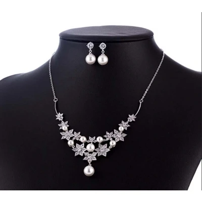 Afbeelding van N3 Collecties Hoge kwaliteit Cubic Zirconia dames ketting set met imitatie parel