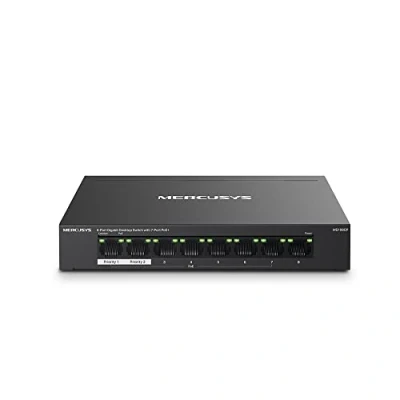 Afbeelding van MERCUSYS MS108GP TP Link PoE Switch 8 Gigabit poorten, 65 W voor alle 7 PoE+ 30 802.3af/at, Ethernet switch, RJ45 schakelaar, metalen behuizing, meervoudige stopcontact,