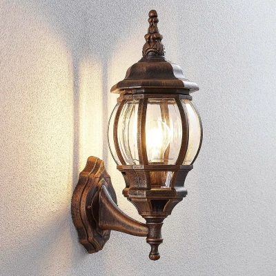 Afbeelding van Lindby Wandlamp buiten 1licht kunststof H: 46.6 cm E27 goud geborsteld