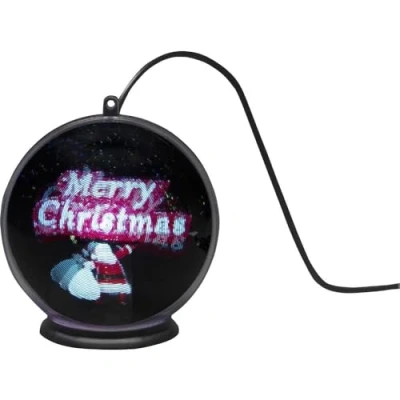 Afbeelding van Kerstbol met kerstman en cadeauzak Konstsmide Ø 10 cm (Bewegend beeld, Timer, USB kabel)