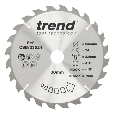 Afbeelding van Trend CraftPro TCT zaagblad voor algemeen gebruik, 235 mm diameter x 24 tanden 30 asgat, wolfraamcarbide getipt, CSB/23524