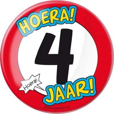 Afbeelding van Button XL 4 jaar Verkeersbord