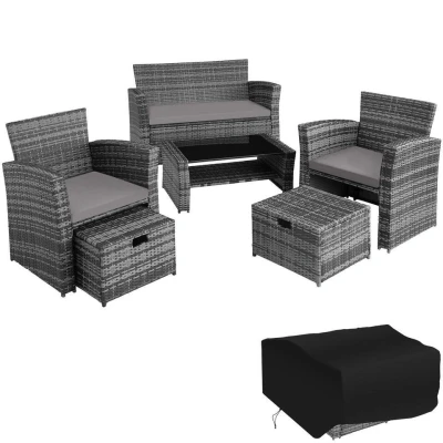Afbeelding van tectake Zitgroep Modena Wicker grijs incl. beschermhoes