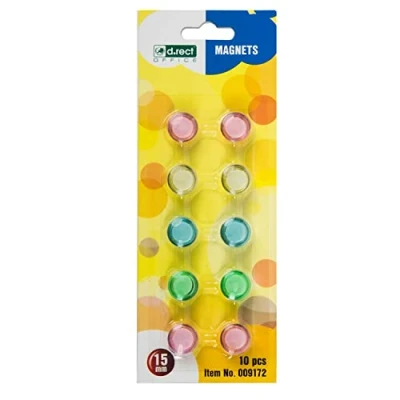 Afbeelding van D.RECT magneten, voor magneetbord en koelkast, rond kleurrijk, zeer sterk, metalen ondergronden, Ø 15 mm, 10 stuks