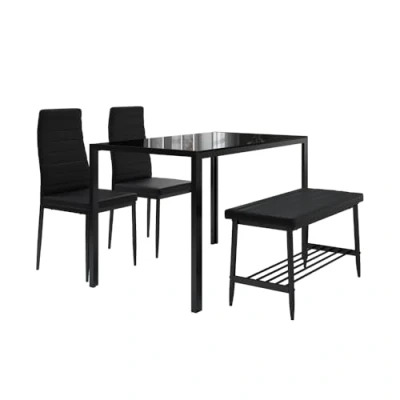 Afbeelding van Vicco Grand Eettafelset 120 x 70 cm 4 delige set Zwart