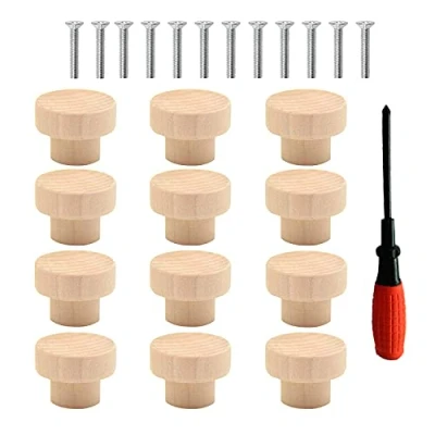 Afbeelding van JI 12 stuks meubelknoppen hout, houten deurladegrepen, knoppen voor kasten en laden, kastknoppen met schroeven, commode, meubels, 35 x 26 mm A