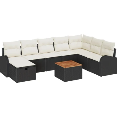 Afbeelding van vidaXL 9 delige Tuin Sofa Set met Kussens Zwart Poly Riet