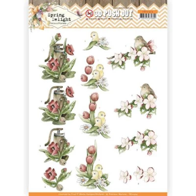 Afbeelding van Red Flowers Spring Delight 3D Push Out Sheet by Precious Marieke