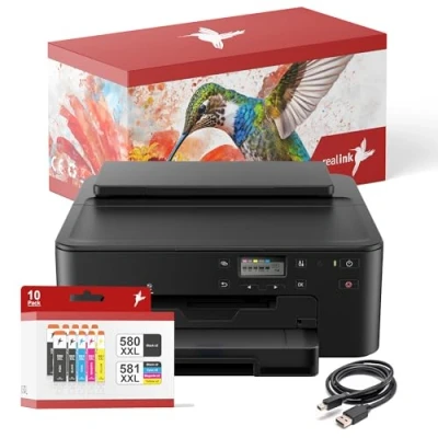 Afbeelding van realink Bundle TS705a printer (zonder kopieer en scanfunctie) met set van 10 inktpatronen