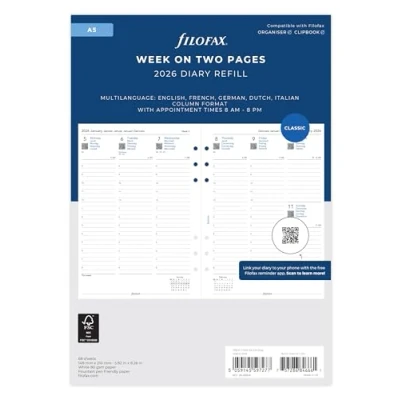 Afbeelding van Filofax A5 week op twee pagina&#039;s 5 taal afspraken 2026 dagboek 26 68514