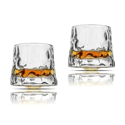Afbeelding van Sthrucrack Whiskyglazen draaibare decompressie Ouderwetse set van 2 barstijl glaswerk voor Bourbon Scotch Rum (2 Pack Hammer Textuur, 300ml (10oz))