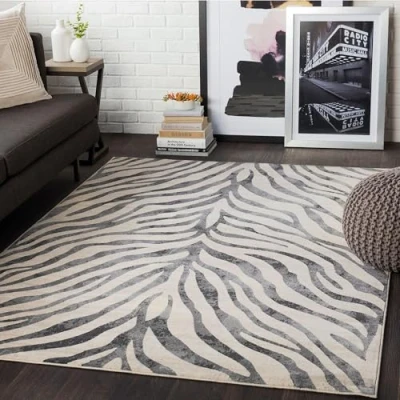 Afbeelding van SURYA Vloerkleed Woonkamer, Slaapkamer Boho Zebra Tapijt CYBELE DonkerGrijs/Beige 140x200 cm