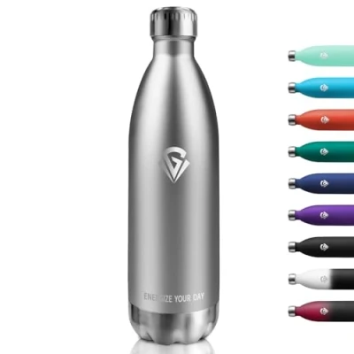 Afbeelding van Roestvrijstalen drinkfles, 1000 ml, thermoskan, BPA vrij, metalen thermosfles, dubbelwandig, geschikt voor koolzuurhoudende dranken, thermosfles kamperen, kinderen, fitness, bubbels, sport