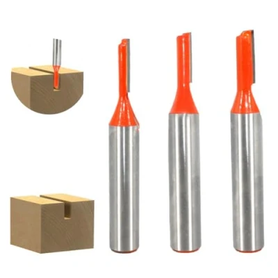 Afbeelding van schacht groeffrees, houtfrees, rechte freesset, 3 professionele snijmessen met 8 mm schacht, houtbewerkingsgereedschap, bits, freesbits voor houtbewerking, groefbeitelbits