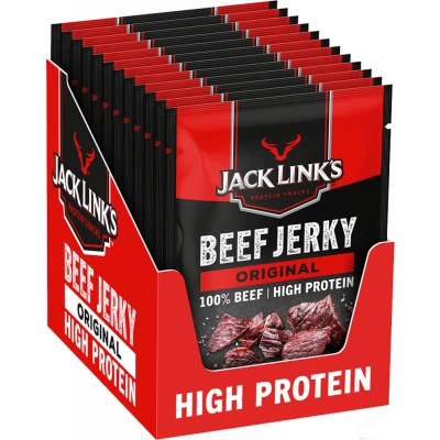 Afbeelding van Jack Link&#039;s Original Beef Jerky High Protein 100% Hoog in Eiwitten Ideale Proteine Snack voor Tussendoor, Onderweg of het Sporten 12x60g