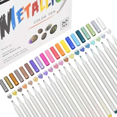 Afbeelding van DealKits Permanent metallic markeerstiften, 20 kleuren, premium stiften, pennen voor het maken van kaarten, doe zelf fotoalbum, gastenboek, bruiloft, papier, glas, kunststof steen, 1 mm