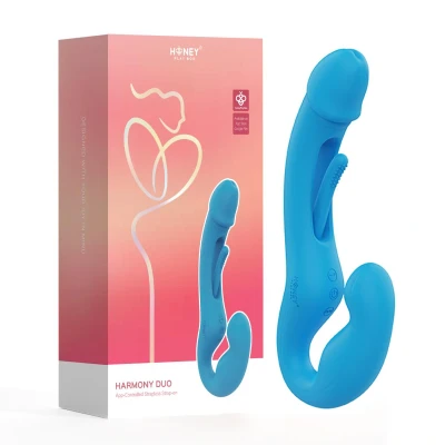 Afbeelding van HoneyPlayBox Harmony Duo App Controlled Strapless Strap on Blue