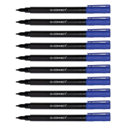 Afbeelding van Q Connect CD DVD BD Marker/Marker Pen Dikte: 0,6 mm/Blauw / 10 stuks Pack van Waterdicht/om op glas, kunststof, metaal, porselein, folie/op alcoholbasis/niet giftig