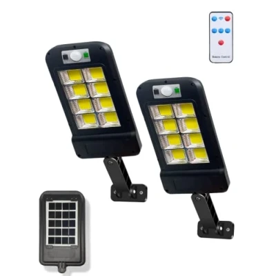 Afbeelding van Pak 2 Straatlantaarn op Zonne Energie 160LED&#039;s met Bewegingssensor. LED Buitenlamp, IP65 Waterdichte Gloeilamp voor Tuin, Terras, Entree, Garage.