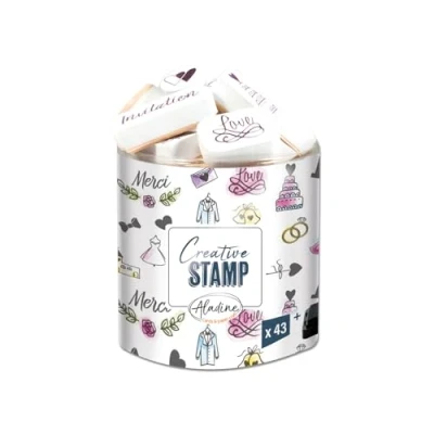Afbeelding van Aladine Stampo Scrap stempelset voor creatieve kaarten Scrap, doe het zelf, knutselen om overal mee naartoe te nemen + zwarte inkt inbegrepen (bruiloft)