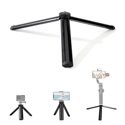 Afbeelding van Mini statief voor mobiele telefoon, draagbaar, tafelstatief, camerastatief, aluminiumlegering, met 1/4 inch schroef, compatibel GoPro gimbalstabilisator, lengte 11 cm, zwart