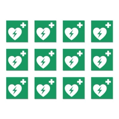 Afbeelding van Geautomatiseerde externe defibrillator (AED), reddingstekens: E010 DIN EN ISO 7010 / ASR A1.3 sticker: 2,5 cm, 12 stuks