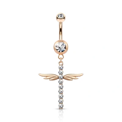 Afbeelding van Navelpiercing kruis met wings rose gold plated