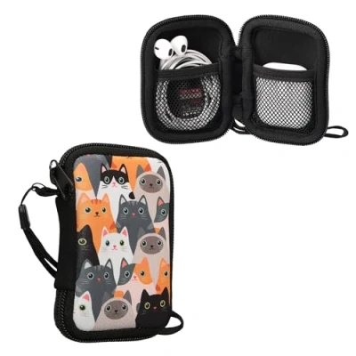 Afbeelding van kwmobile hoesje voor draadloze oordopjes Compatibel met In ear Headphones 6 x 9 cm Katten design