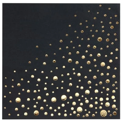 Afbeelding van Stijlvolle 5x5 inch zwarte en gouden Servetten voor feest 100 Pack Cocktail Zwart Goud 3 laags Wegwerp Voeg sprankeling toe aan uw evenement met