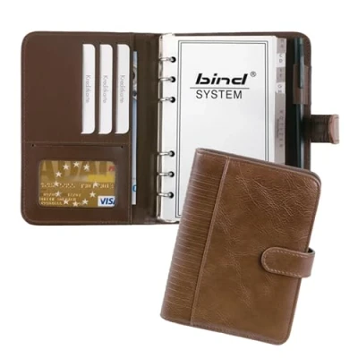 Afbeelding van Bind 16601 Systeemplanner A6 van FINEtouch imitatieleer, bruine timeplanner, map ca. 18, 5 x 13, 3, cm, agendamap met systeeminleg kalender 1 week = 2 pagina&#039;s, planner druksluiting