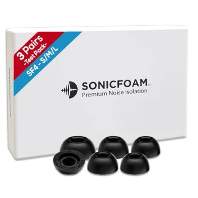 Afbeelding van SONICFOAM oordopjes van traagschuim hoogwaardige geluidsisolatie, vervangende traagschuim, 3 stuks voor in ear koptelefoons (SF4, S/M/L, zwart, testpakket)