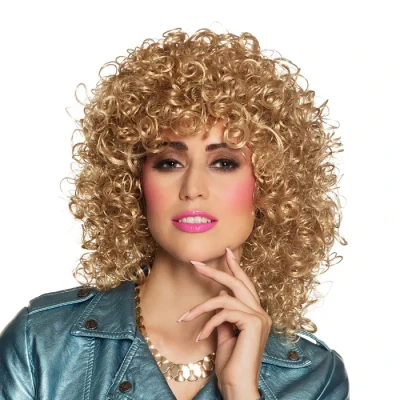 Afbeelding van Pruik carnaval blond 80s krullen