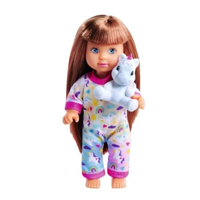 Afbeelding van Simba 105733685 Evi Love vak gesorteerd, er wordt slechts één artikel geleverd, pop in een schattige pyjama met eenhoornknuffeldier, 12 cm speelpop, vanaf 3 jaar