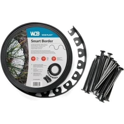 Afbeelding van WDB Flexibele gazonrand van kunststof, 30 m lang, 4 cm hoog, met 60 bevestigingsnagels, zwart, RAL 9005