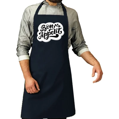 Afbeelding van Bon appetit / eet smakelijk chef kok keukenschort navy/ navy voor heren Feestschorten
