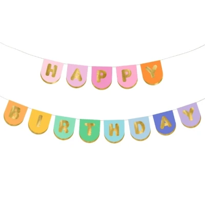 Afbeelding van Papieren vlaggenlijn slinger &quot;HAPPY BIRTHDAY&quot; pastel multicolour 163 x 12cm